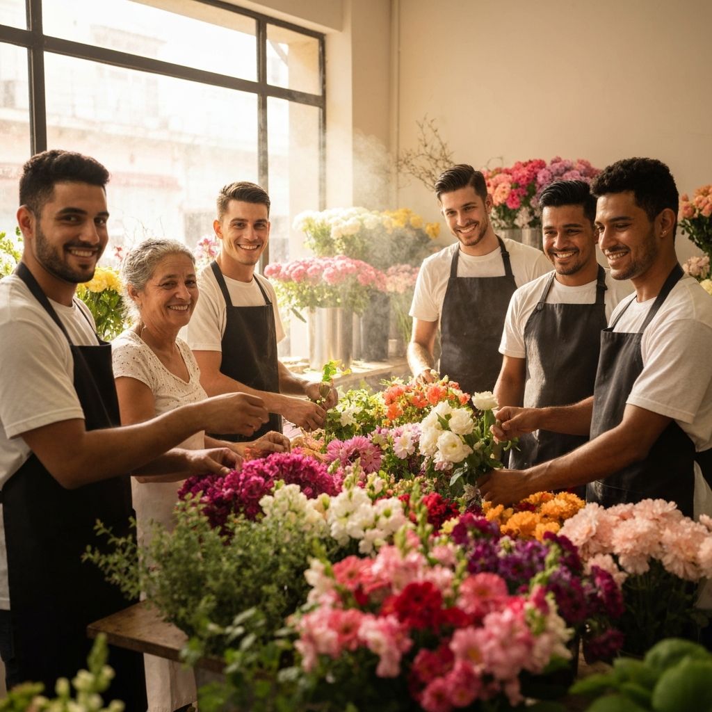 El equipo de CubaFlor trabajando en su taller floral